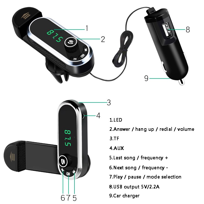 JINSERTA Handsfree Draadloze Bluetooth Fm-zender TF AUX Modulator Carkit Mp3-speler ontluchter Houder Stand Auto Telefoon houder