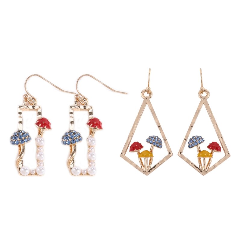 Leuke Kleurrijke Paddestoel Dangle Oorbellen Creatieve Ruit Vierkante Dangle Oorbellen Voor Vrouwen Meisjes Tiener Sieraden