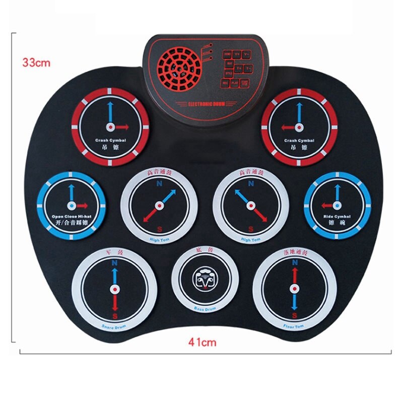 Portable Electronic Roll Up Drum Silicone Drum Kit Built-in Speaker with Drum Sticks Foot Pedals for Beginners Kids