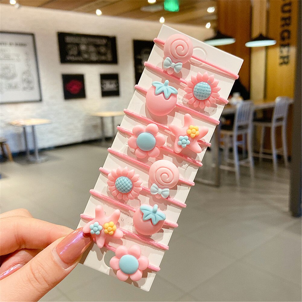 10 unids/set lindo niñas Floral de bandas de goma princesa Kawaii adorno para el pelo sombreros elástico para el pelo diademas para el cabello Accesorios: 9