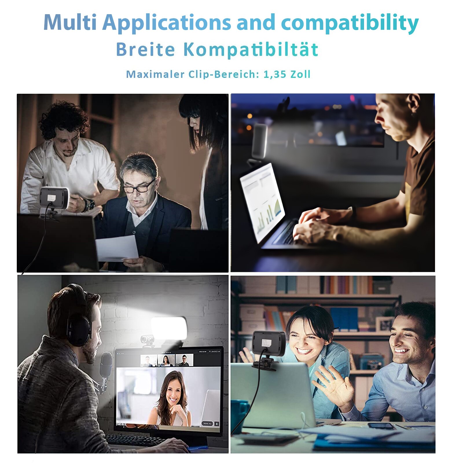 Kit di illuminazione per videoconferenza, luce a Clip per Laptop/Computer con 10 livelli di luminosità e 3 colori dimmerabili, luce per Webcam per Zoo