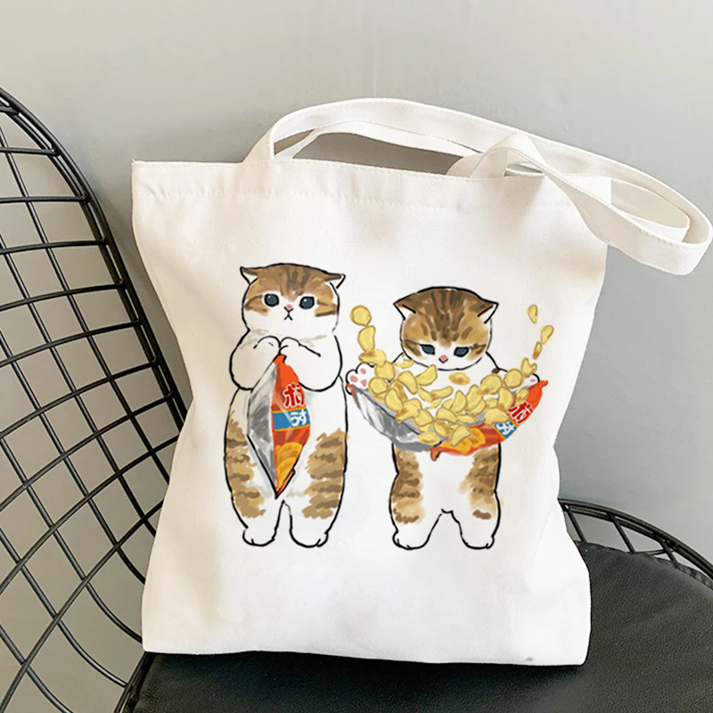 Bolso de mano de Manga con dibujos de gatos Kawaii, bolso de playa, bolsos de compras, bolsos de hombro de lona, bolsos de compras para mujer de alta capacidad