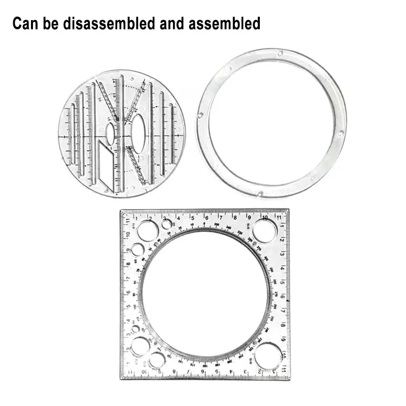 Multifunctionele draaibare liniaal Tekeningsjabloon Art Architect Stereo Geometrie Cirkel Opstellen Meetschaal Kawaii liniaal