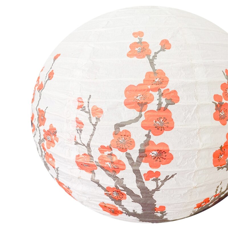 T84E Red Cherry Flowers Paper Lantern White Round Chinese Japanese Paper Lamp for Home Wedding Party Decoration