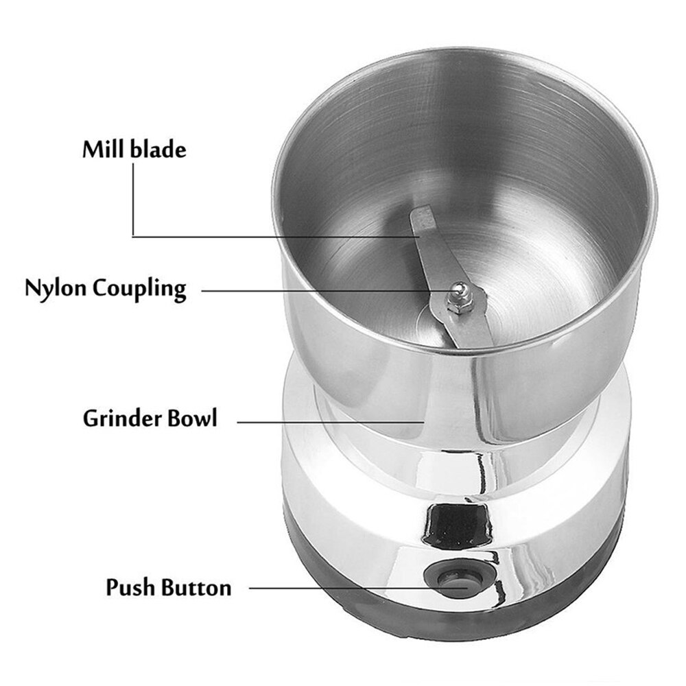 Elektrisk kaffekvern rustfritt stål kjøkkenblandinger nøtter bønner krydder korn sliping multifunksjonell kaffekvern maskin