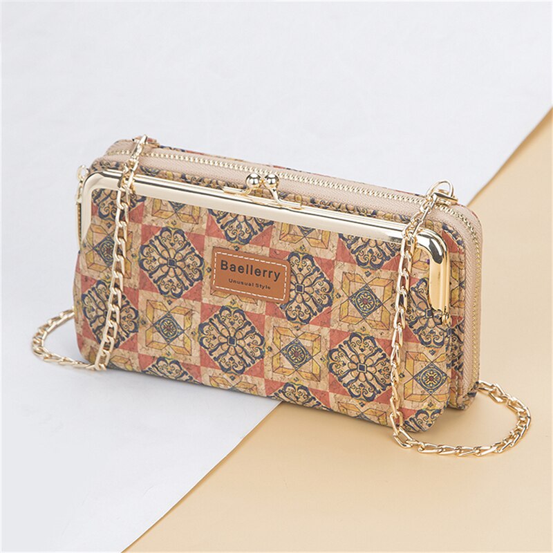 Ladies Crossbody Bag Vintage Wood Grain Handbag Multifunctional Shoulder Bag Women Mini Printed Zipper Wallet