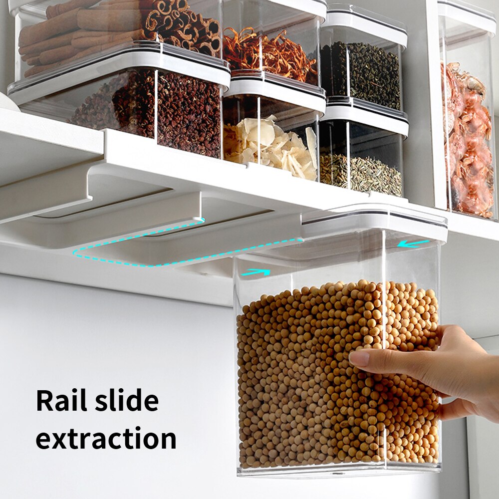 Food storage box Grain storage rack with wall-mounted plastic container storage box Transparent grain tank kitchen supplies