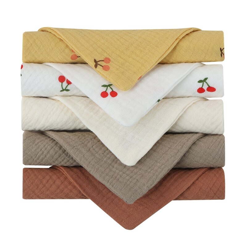 5 Pcs/set Soft Cotton Baby Face Towel Bath Towel Absorbent Gauze Newborn Burp Cloths Kids Washcloth Handkerchief Feeding Towel: square towel-7