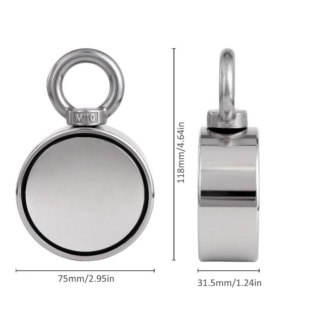 Neodímio Ímãs De Pesca (Double-Sided Magnética) rodada Ímã De Neodímio Com Olhal-Ímã Para O Rio/Lago de Pesca 4 Tamanhos