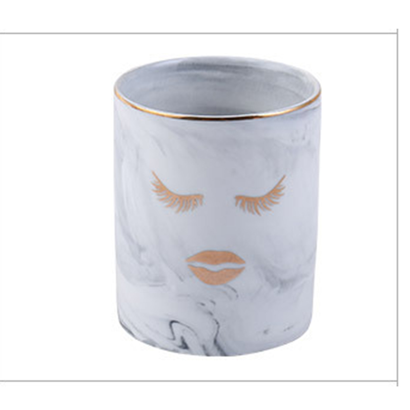 1pc Ceramic Pen Holder Marble Texture Pencil Cup Pot Desk Organizer Makeup Brush Holder SMD66: 03