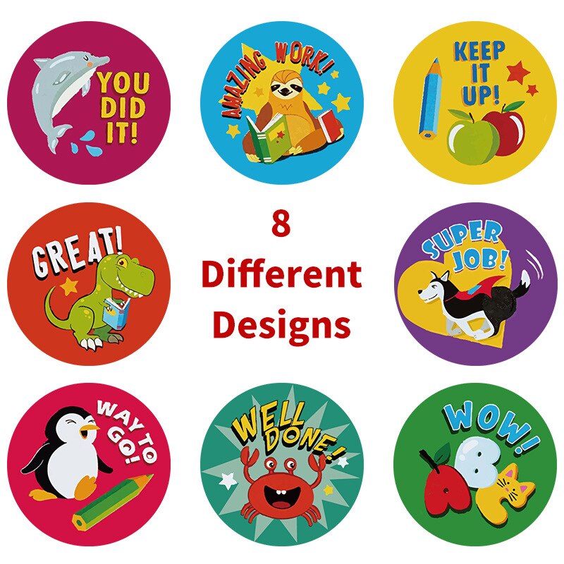 Stickers 500 pcs/roll Teacher Reward Sticker Fun Motivation animal Stickerfor School Teacher Student Stationery Stickers Kids