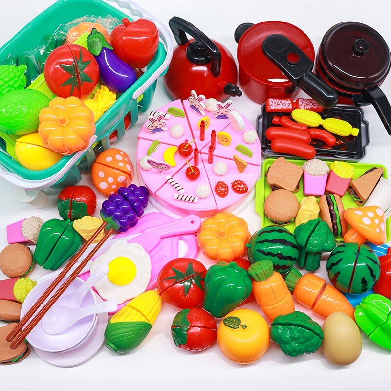 Kit de cocina de plástico para niños, juego de simulación de frutas y verduras, juguete educativo para cortar, de cumpleaños, 150 piezas: 150-piece set