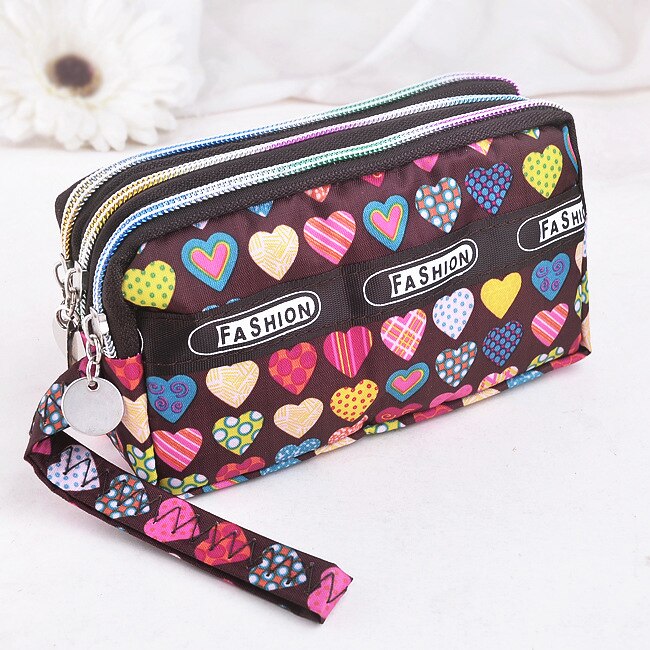 Zipper Dame Geldbörsen Frauen Brieftasche Leinwand Stoff Geldbeutel Floral Herz Geldbörse Armband Handtasche Mädchen Brieftaschen Burse Taschen