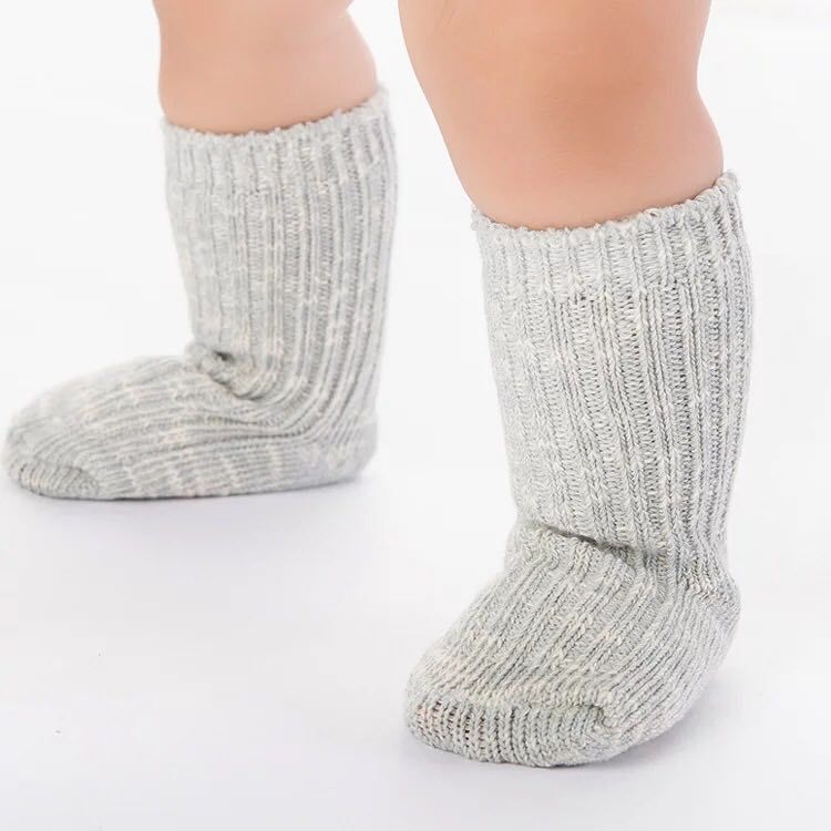 Otoño Invierno niños calcetines gruesos calcetines para niños niñas calcetines tejidos niños 1-4 años calcetines hasta la rodilla: Gris / 0-2T