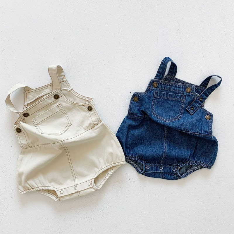 2022 neue Sommer Baby Jungen Denim Karosserie Ärmel Mädchen Overall Kleinkind freundlicher lässig Kleidung 0-3 Jahre