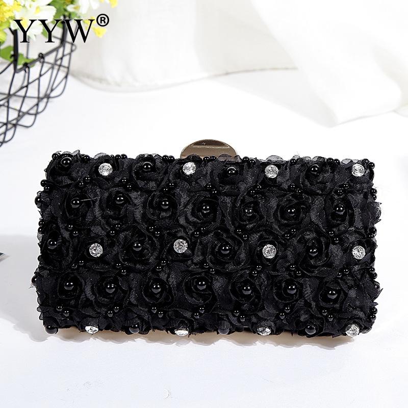 YYW Roze Plastic Parel Bloemen Clutch Met Witte Steentjes Clutch Vrouwelijke Witte Bruiloft Tas Zwart Purse Sac Belangrijkste Femme: black