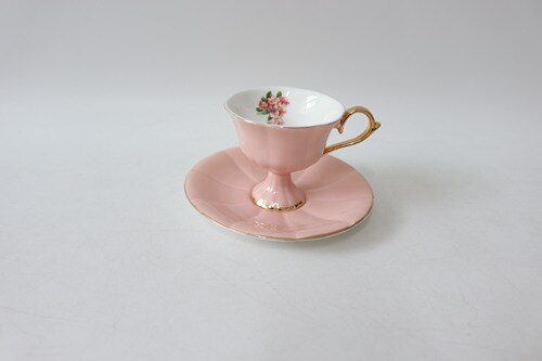 Kinesisk tekopp set porslin miljövänlig enkel liten keramisk kaffekopp set tefat sked porslin xicara drinkware: Rosa