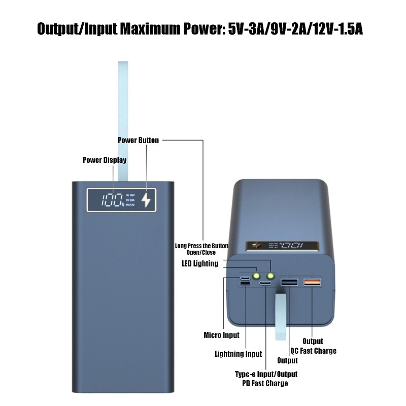 Removable USB Welding-free 21-section 18650 Power Bank Kit DIY Mobile Power Shell DIY Power Bank with Lighting