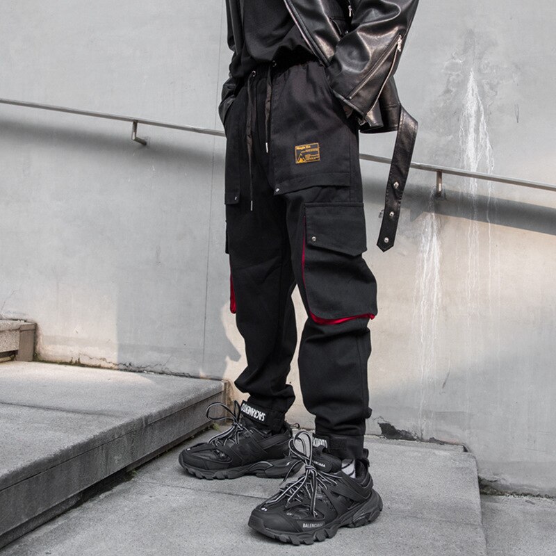 Men Streetwear Hip Hop Cargo Pants Male Loose Casual Gothic Black Harem Trousers Joggers Sweatpants