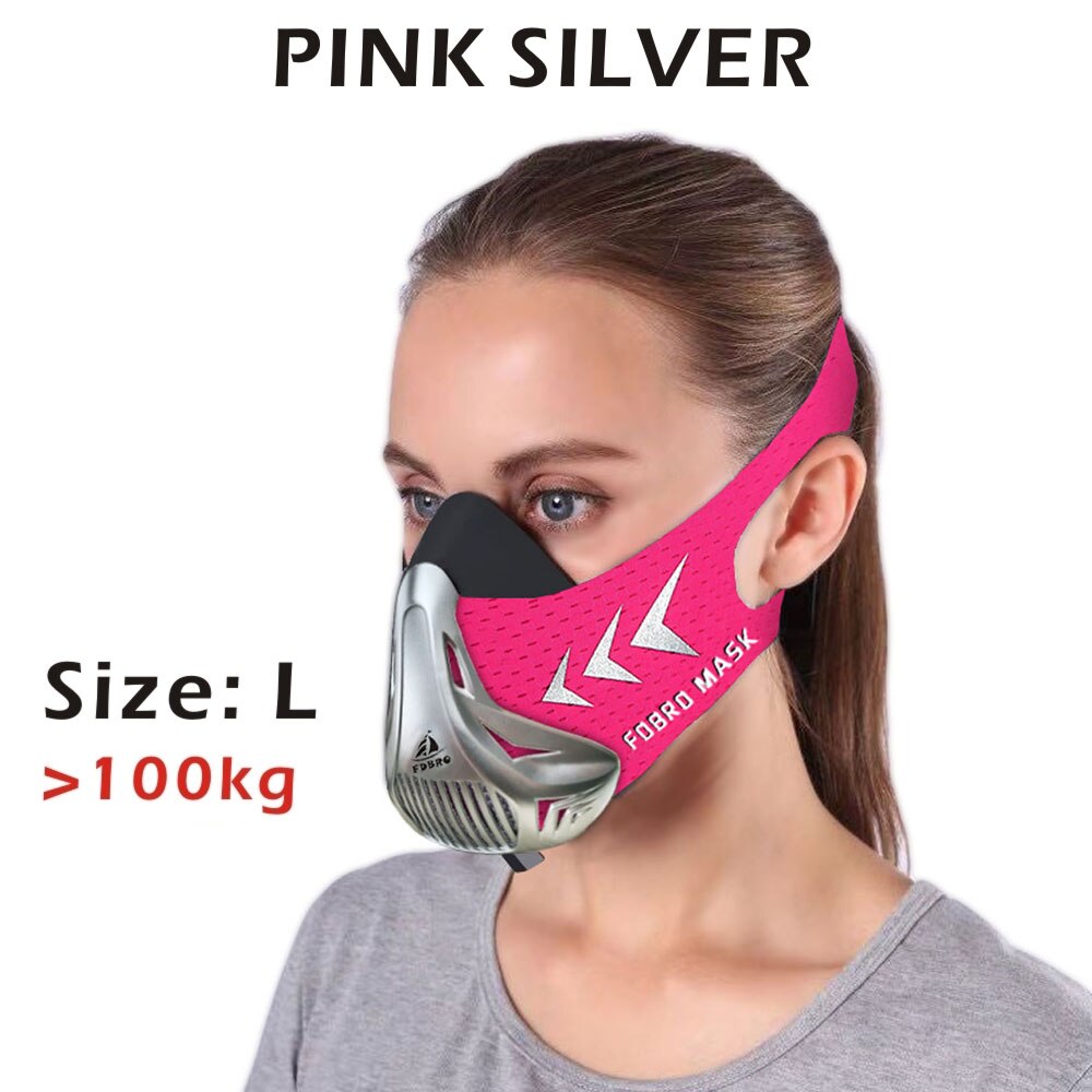 Fdbro sport løbemaske træning fitnesscenter træning cykling elevation cardio udholdenhed vejrtrækning stor højde konditionering sport maske: Sølv pink l