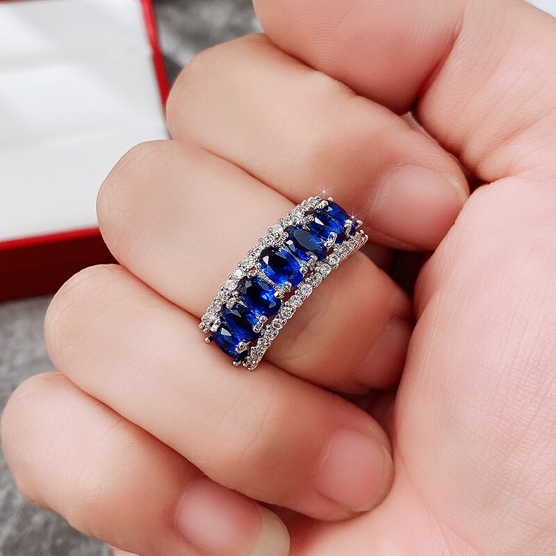 Huitan zarte damen-eheringe, Erklärung-schmuck mit blauem zirkonia-kristall, trendige Party-accessoires