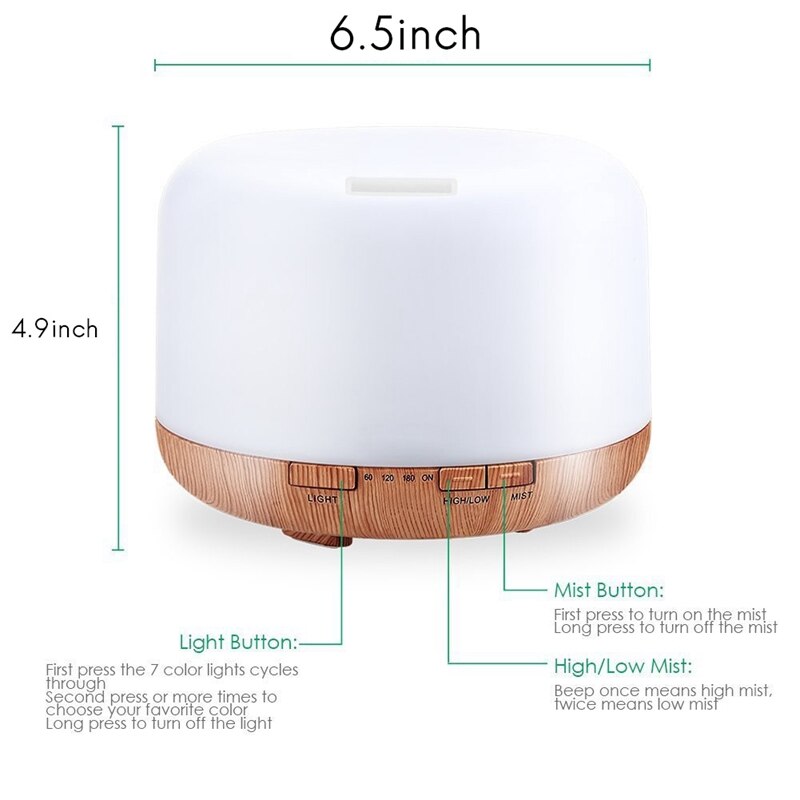 UK Plug 500Ml Humidifier,Essential Oil Diffuser, Aroma Diffuser, 7 Color LED Lights, with Remote Control