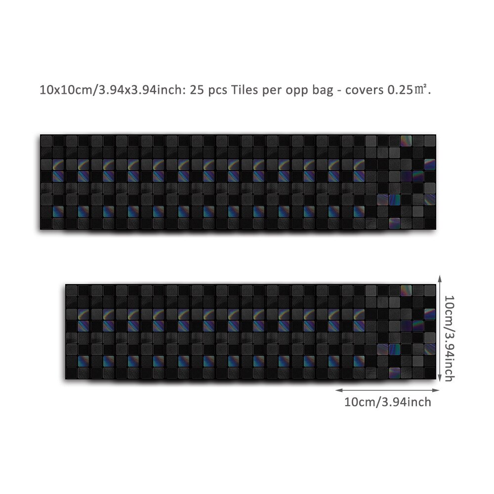 Black Rainbow Mosaic Tile stickers Metal texture 25 pieces of decorative wall stickers Kitchen renovation waterproof wallpaper