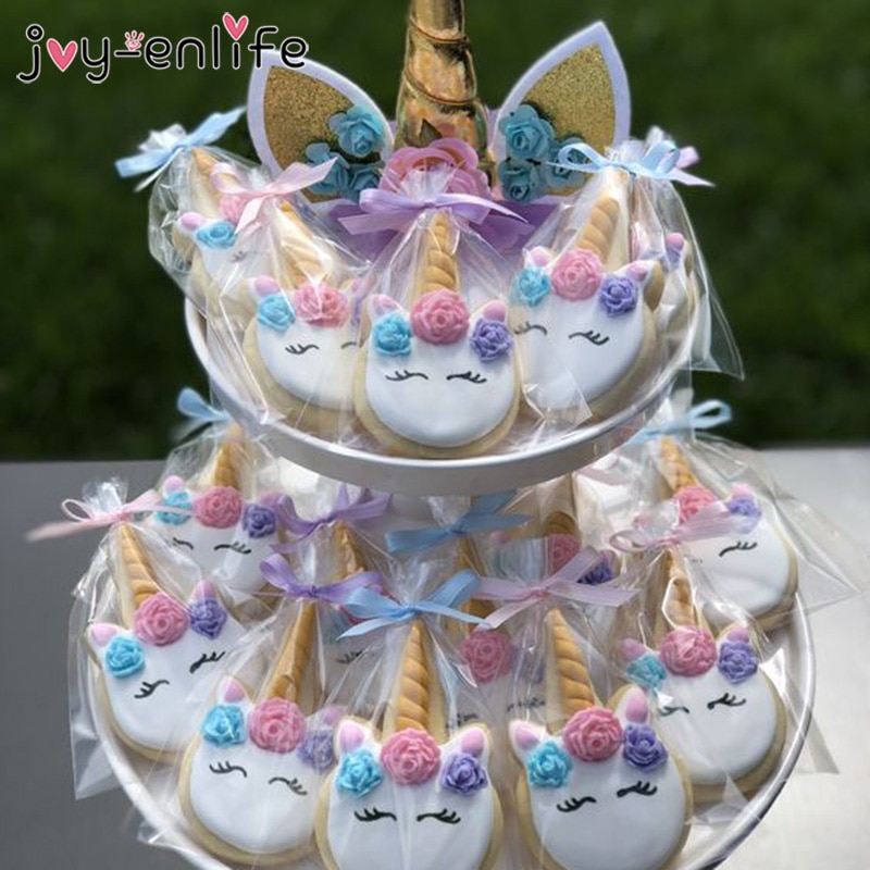 100Pcs Diy Bruiloft Verjaardagsfeestje Zoete Cellofaan Clear Candy Opbergzakken Cookies Lollipops Cake Verpakking Eenhoorn Decoratie