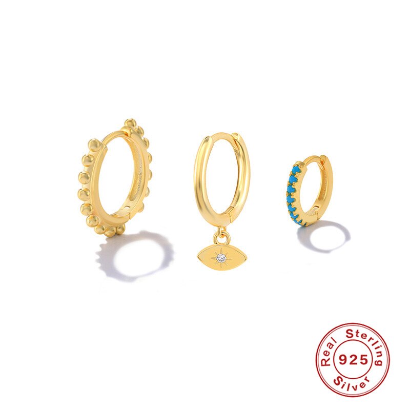 Ohrringe mit türkisfarbenen nieten und blitzmotiven von canner cz für damen, 925 silberne huggies-ohrringe, trend-creolen, schmuck von brincos: 4