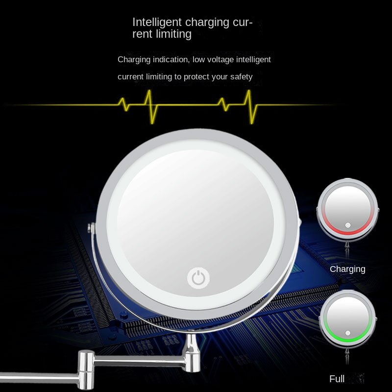 LED Bathroom Mirror Folding Double-Sided Wall-Mounted USB Touch Dimming Cosmetic Mirror with Light 10 Times Magnification
