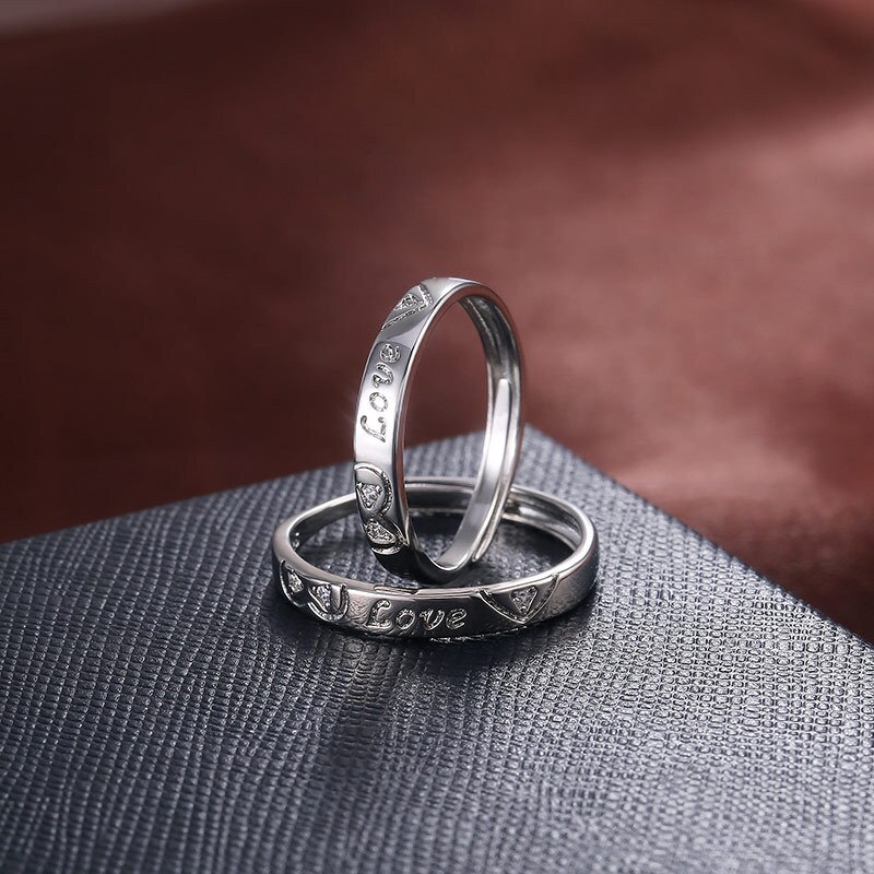 Charme hjerte bogstav par ringe til elskere bryllup forlovelsesringe justerbare ringe valentine