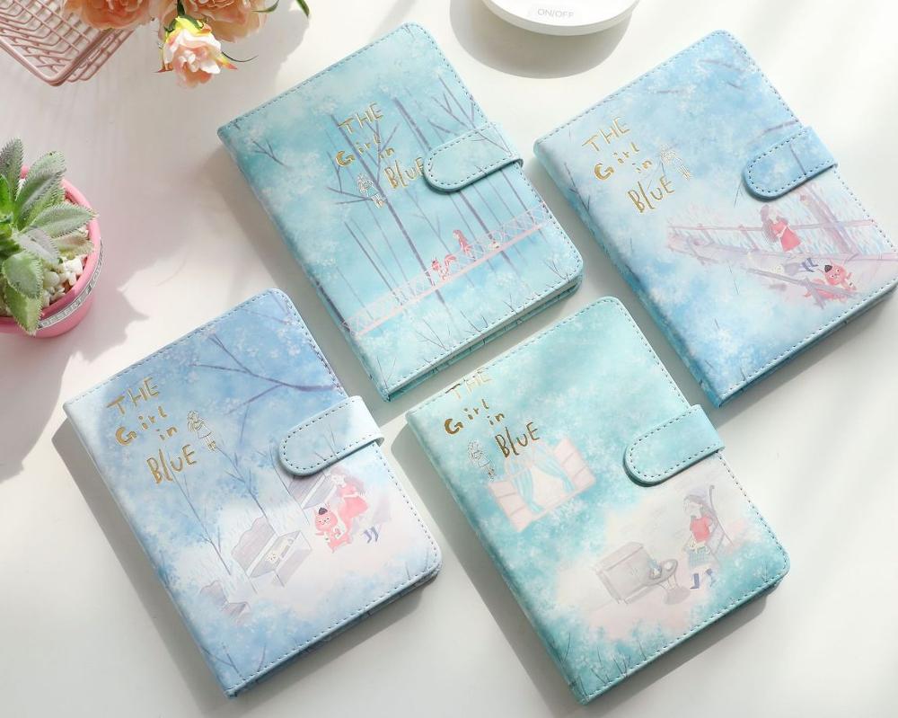"Girl in Blue" Faux Leather Soft Cover Cute Diary Journal Notebook Notepad Beautiful Girls Planner Agenda