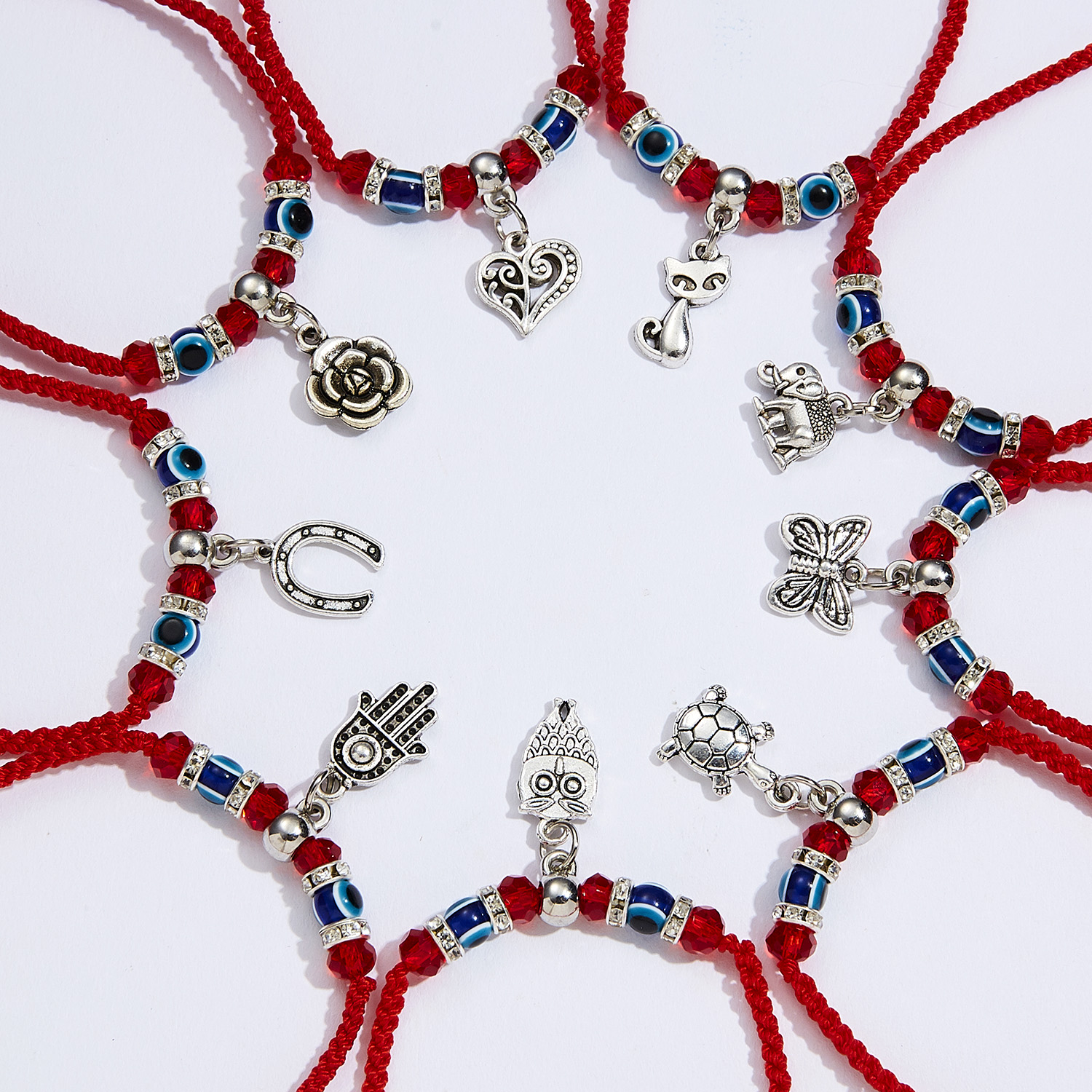 9 estilos trenzado suerte cordel rojo mano de Hamsa encanto pulsera maldito azul ojo perlas pulsera de joyería de amistad para los hombres y las mujeres