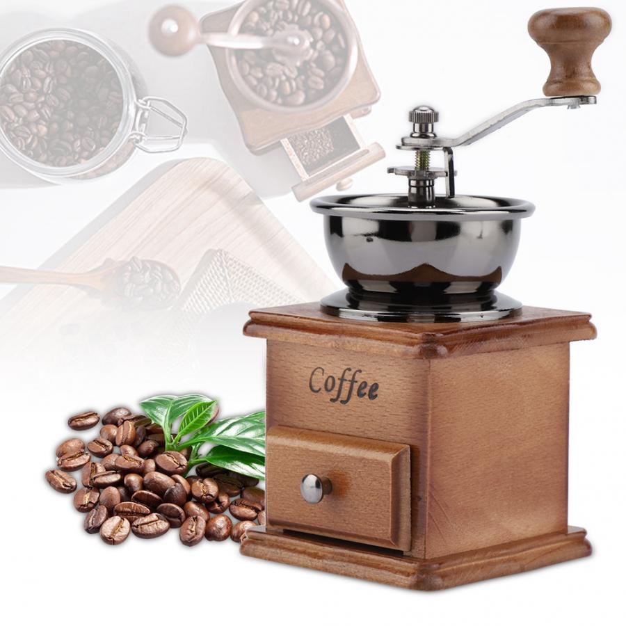 Mini Handleiding Koffiemolen Hand Handgemaakte Maschine Cafetera Koffiezetapparaat Molen Houten Metalen Retro Bean Conische Kantoor