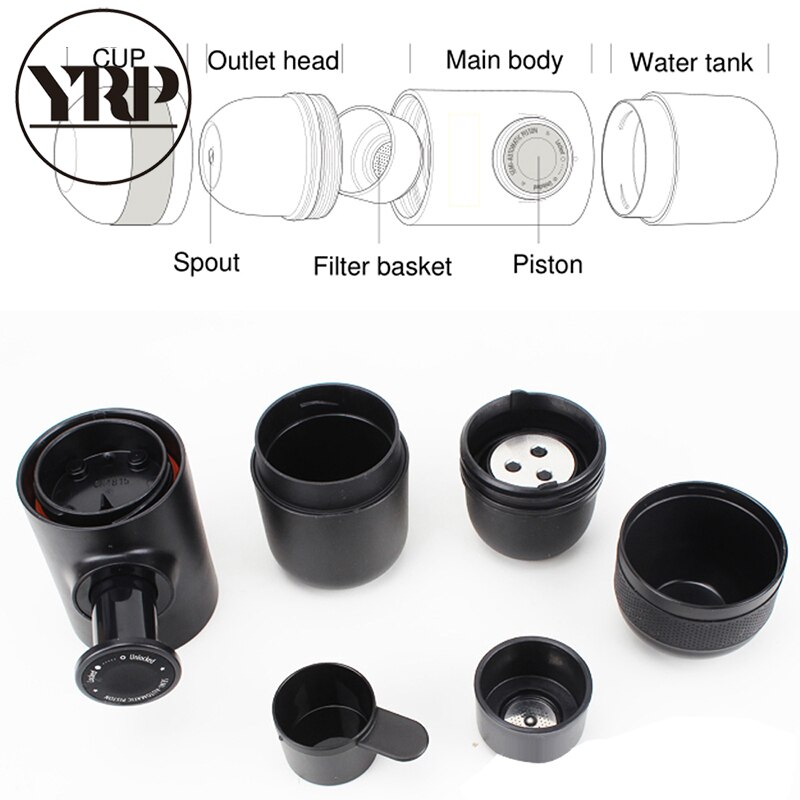 Yrp draagbare koffiezetapparaat handmatige druk café capsule & poeder machine min draagbare espresso koffiezetapparaat voor thuis, buiten, reizen