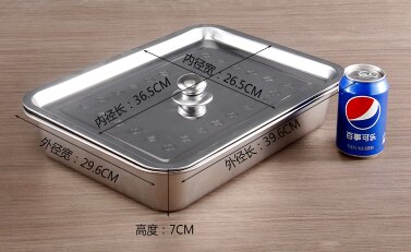 Bandeja quadrada para churrasco, 1mm, 304 de aço inoxidável, placa retangular, grelha de fundo reto para peixe, recipiente de comida e churrasco: 40x30x7cm