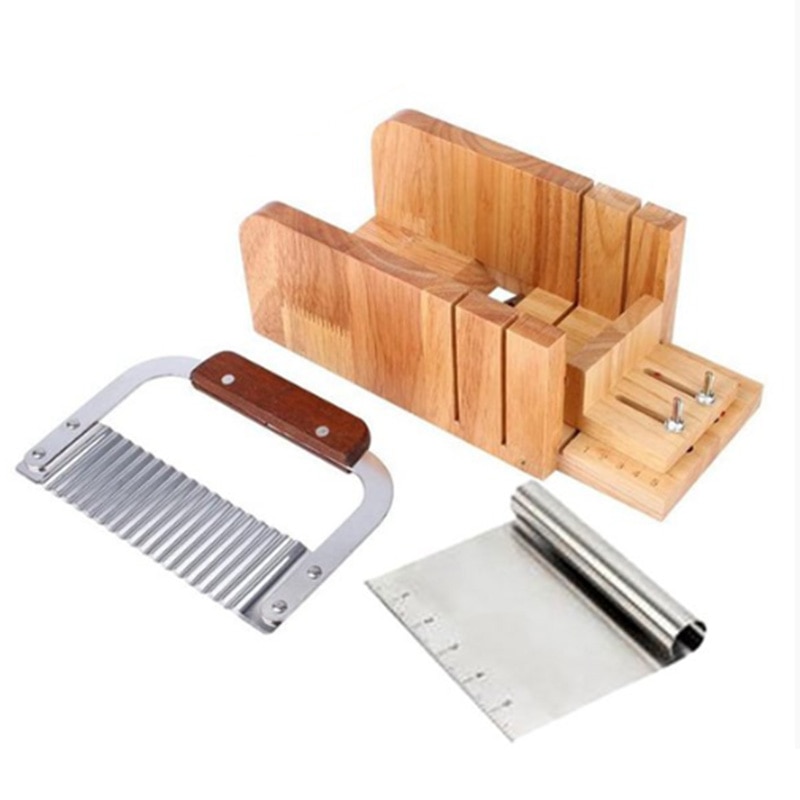 Best Soap Cutter Tool 3 Pack Adjustable Wood Loaf Cutting Box with Stainless Steel Wavy Straight Blade for Handmade: Default Title