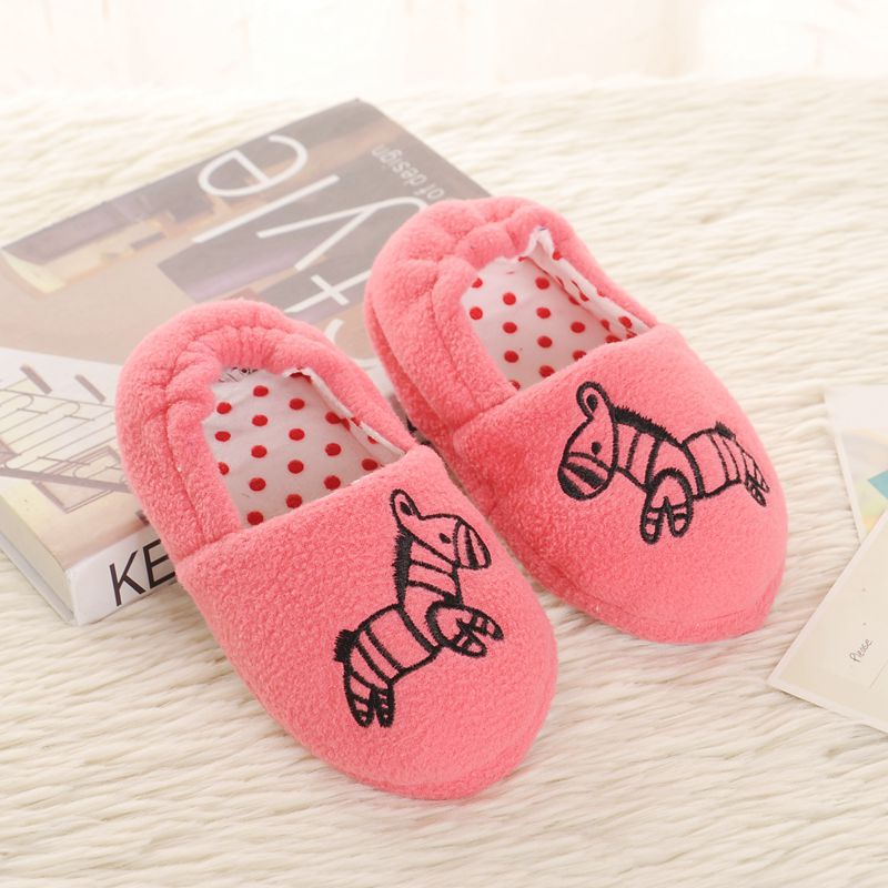 Cartoon Zebra Kids Warm Shoes Boys Girls Soft-soled Slippers Kids Winter And Autumn Indoor Child Home Shoes
