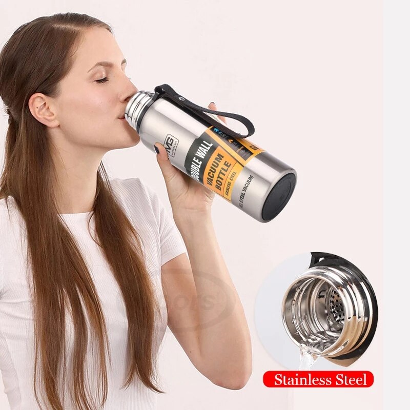 Bouteille Thermos en acier inoxydable 304, flacon sous vide de grande capacité, gobelet isolé avec corde pour boissons au thé, eau froide et chaude