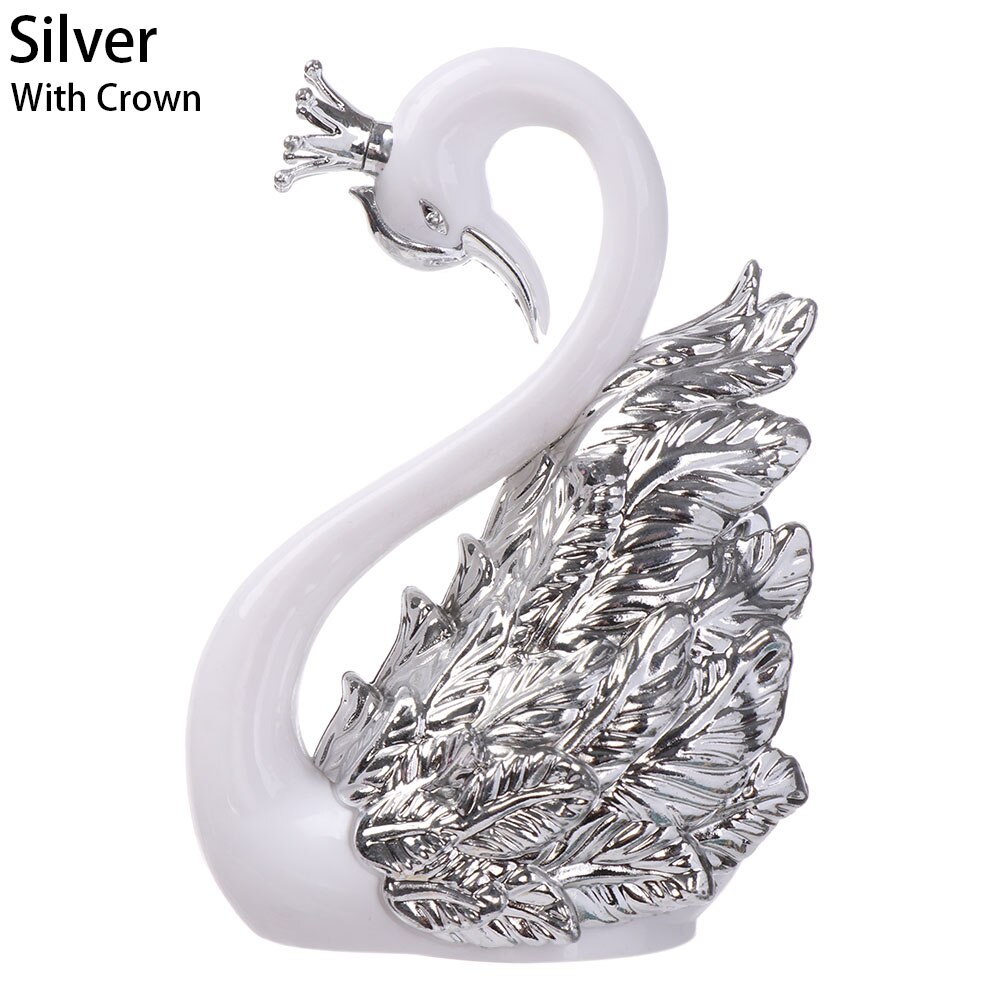 Gold Silver Feather Swan Crown Ornate Happy Birthday Cake Decor Swan Cake Topper Birthday Party Anniversary Decoration: silver	With Crown