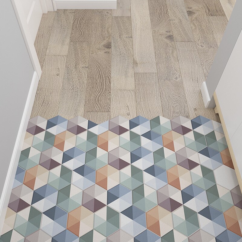 Pvc dørmåtte silke loop dørmåtte geometri kan skæres nordisk stil værelsestæppe hjem indgangsdør måtte: C / 60 x 90cm