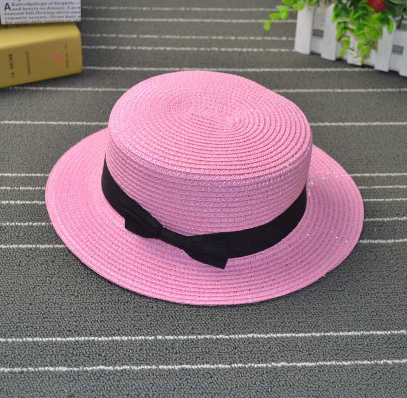 Sombrero de paja Hawaiano para dama, gorro de paja Hawaiano estilo panamá informal con lazo de lazo con borde plano, perfecto para playa: Pink