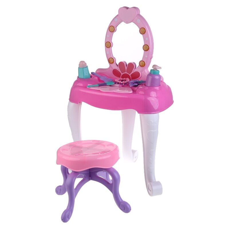 Tocador de maquillaje de belleza para niños, conjunto de juguetes de simulación con luces de espejo, sonidos musicales para niñas de 3 + años