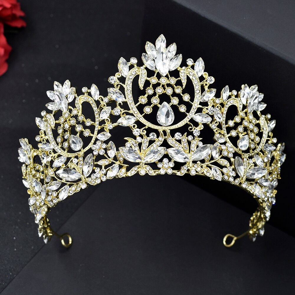 A51 Round Wedding Crowns Royal Bride Headpiece Hair Jewelry Luxury Bridal Tiaras Women Headwear Amazing Big King Crown: A195 Gold