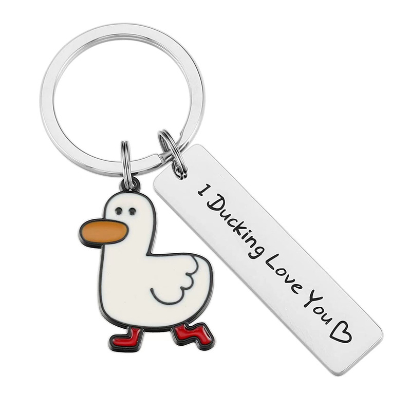 divertido para amantes, pato, te amo, lindo llavero con trocadilhadilla de pato, joyería para parejas, del Día de San Valentín para novio y novia: Plata