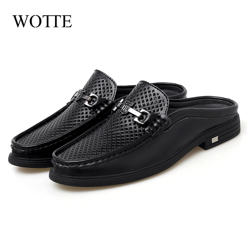 Medias zapatillas de verano para hombres, cómodas zapatillas de exterior para hombres, zapatos de cuero con agujeros, zapatos de conducción informales, zapatos de cuero, zapatillas de deporte