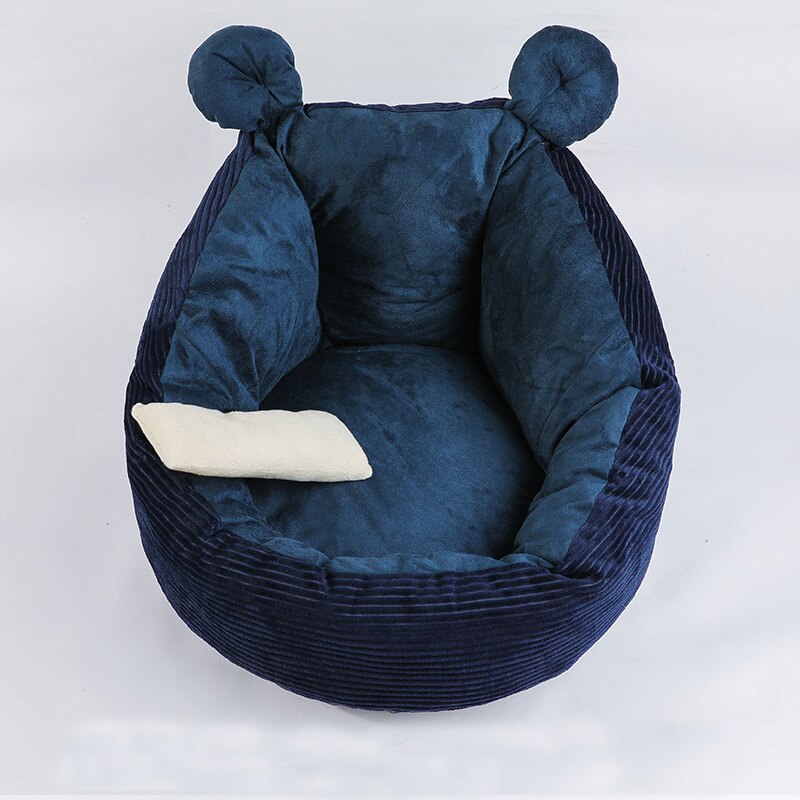 Winter Warm Pet House Bed for Cats Soft Plush Puppy Dog Kennel Mat Chihuahua Kedi Gatos Beds Cats Products for Pets Pillow Home: Navy-Suede / M-below 6.0kg