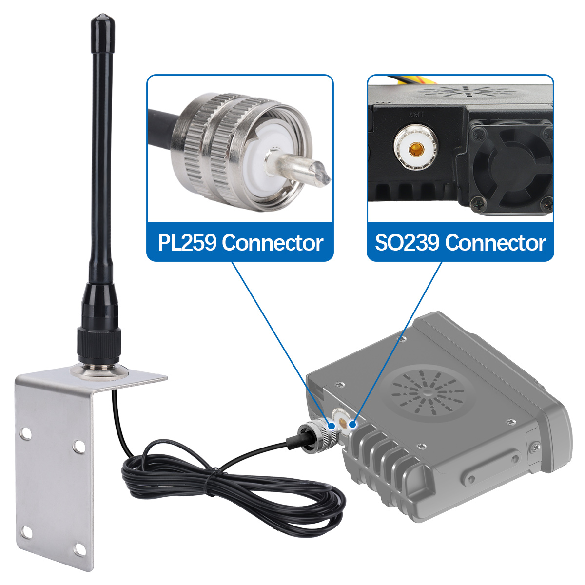 Abbree maritieme radioantenne met hoge versterking pl -259 mhz 156-163 waterdicht, voor golfkarretjes, atv's, utv's, vrachtwagens, graafmachines, tractoren, campers, jachten en boten.
