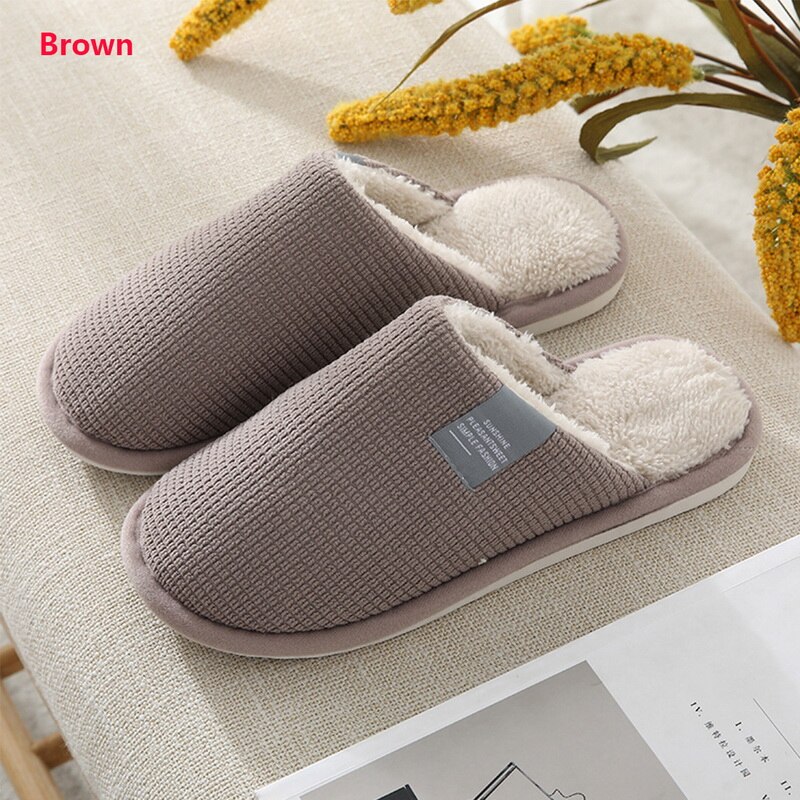 Women Indoor Slippers Warm Lovers Home Slipper Anti Slip Autumn Winter Shoes Household Floor Soft Indoor Flat Cotton Home Shoes: brown / 42-43