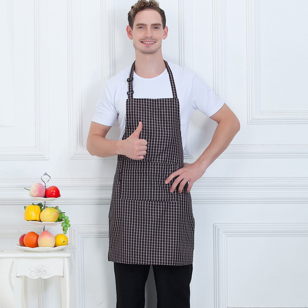 Unisex Plaid Adjustable Halter Neck Catering Restaurant Kitchen Cozinha Cooking Work Cafe Hotel Waiter Uniforms Chef Aprons